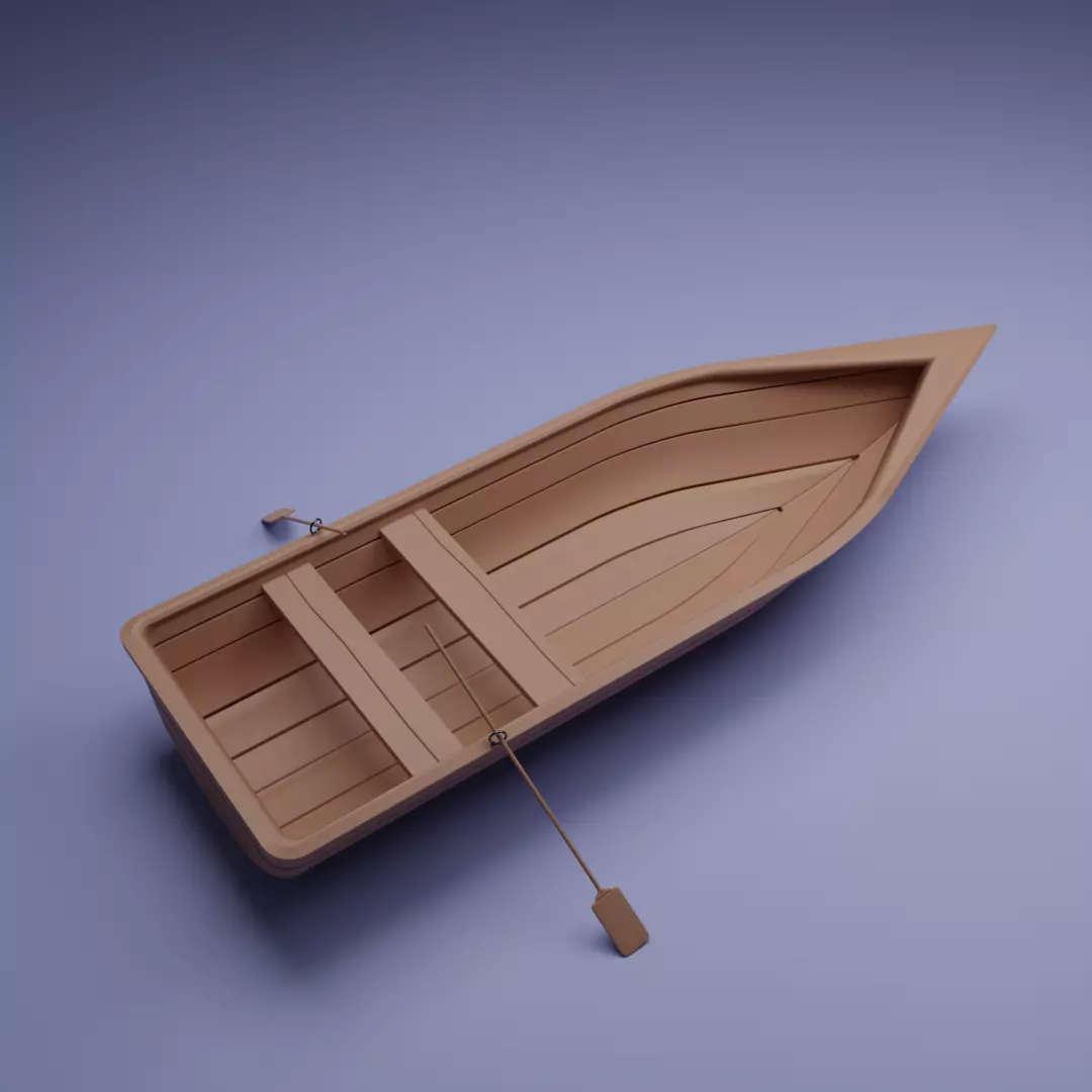 boat lowpoly wooden 3D model_0