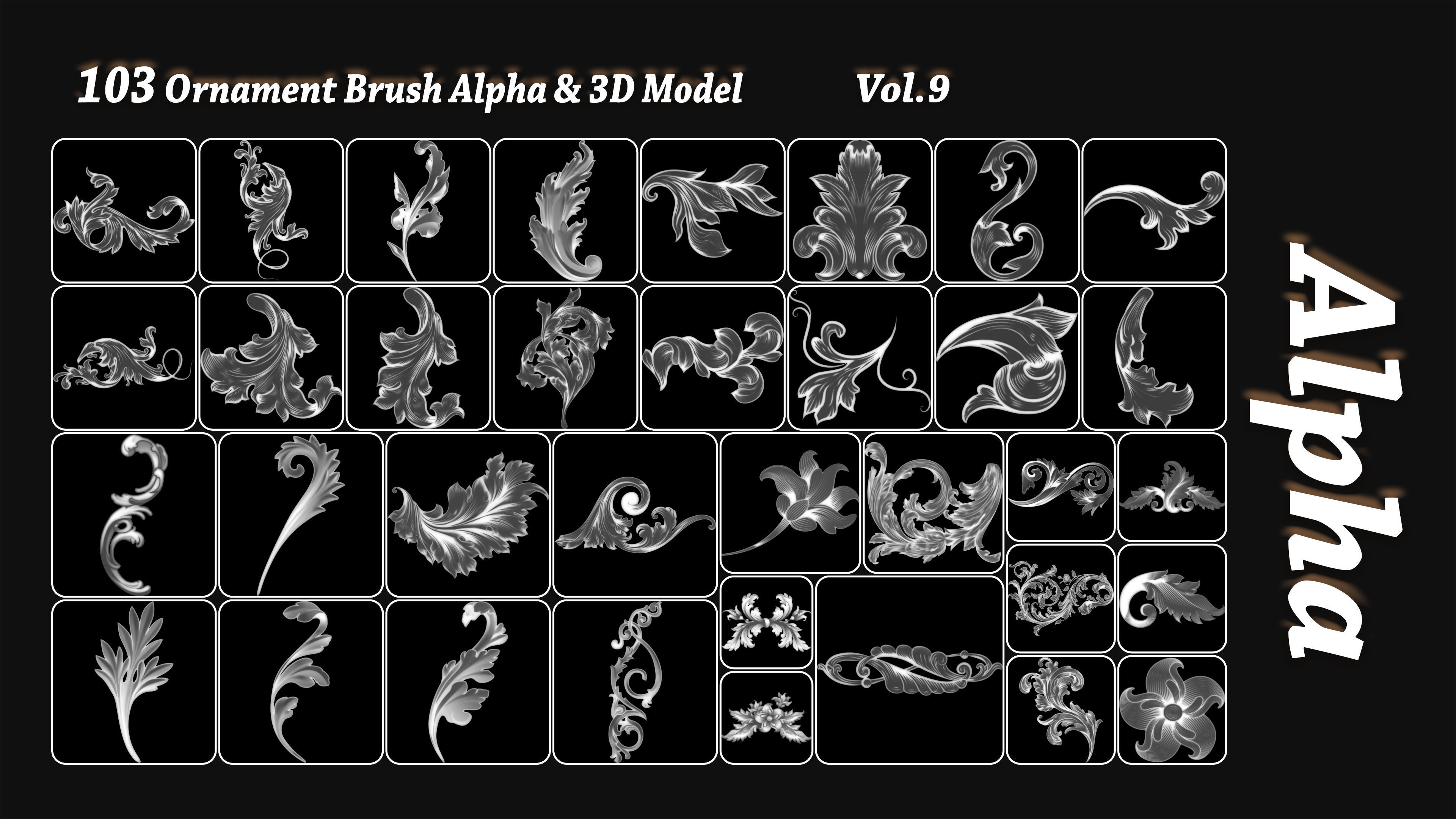 103 Ornament Brush Alpha 3D Model Vol 9 3D model_6