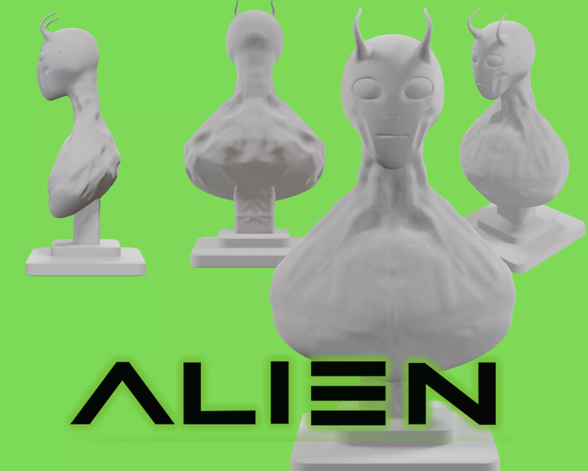 Grey Alien Bust 3D print model 3D print model