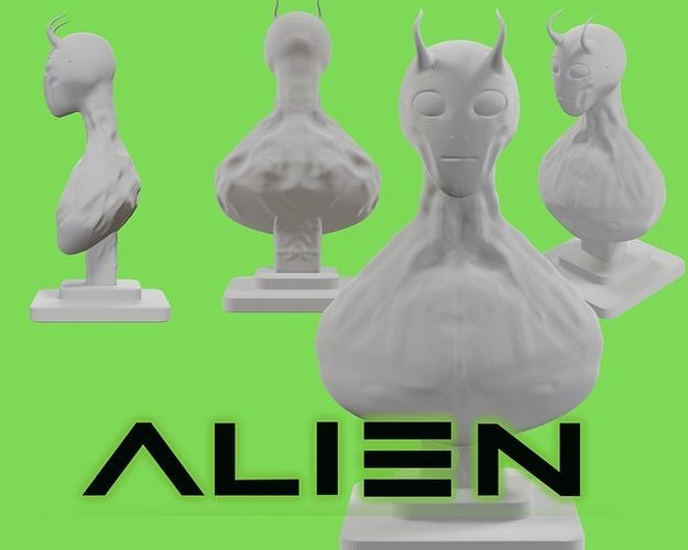 Grey Alien Bust 3D print model 3D print model