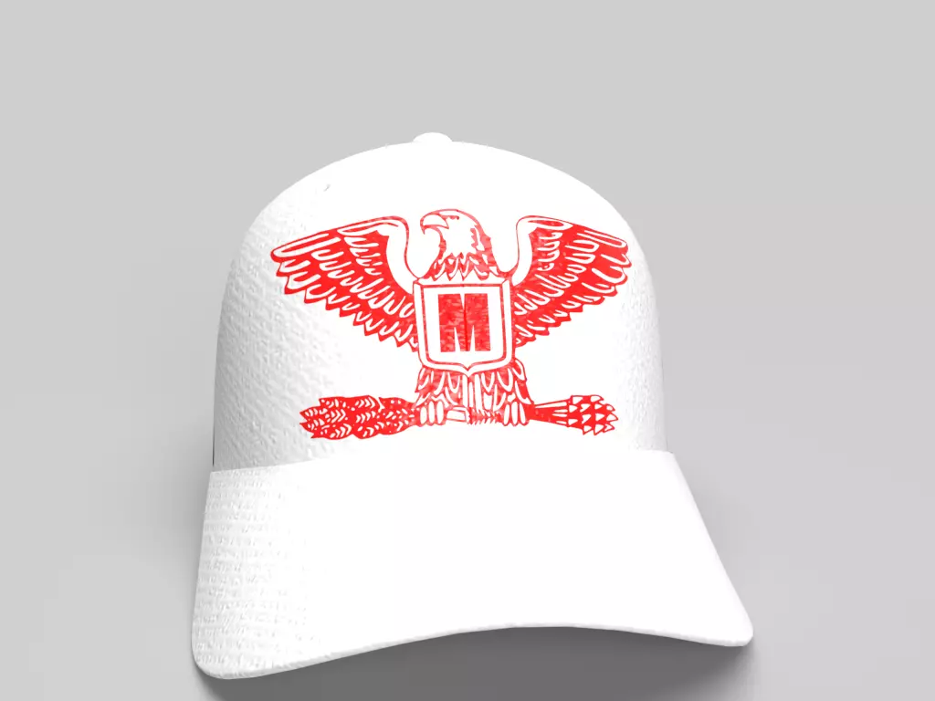 White Jeans Baseball Cap with a Bald Eagle and the Letter M 3D model