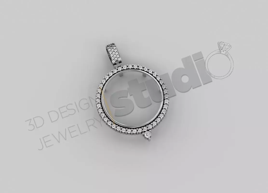 Highly detailed coin pendant with gems 3d model 3D print model_0