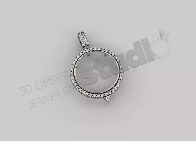 Highly detailed coin pendant with gems 3d model