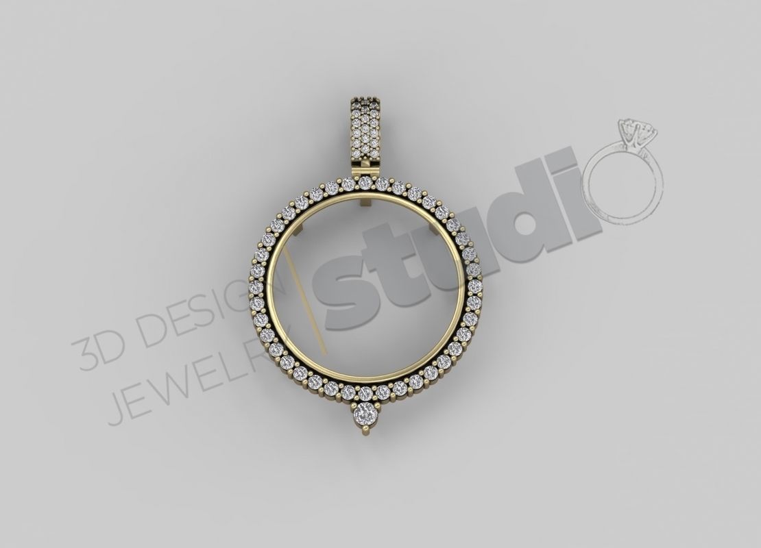 Highly detailed coin pendant with gems 3d model 3D print model_2