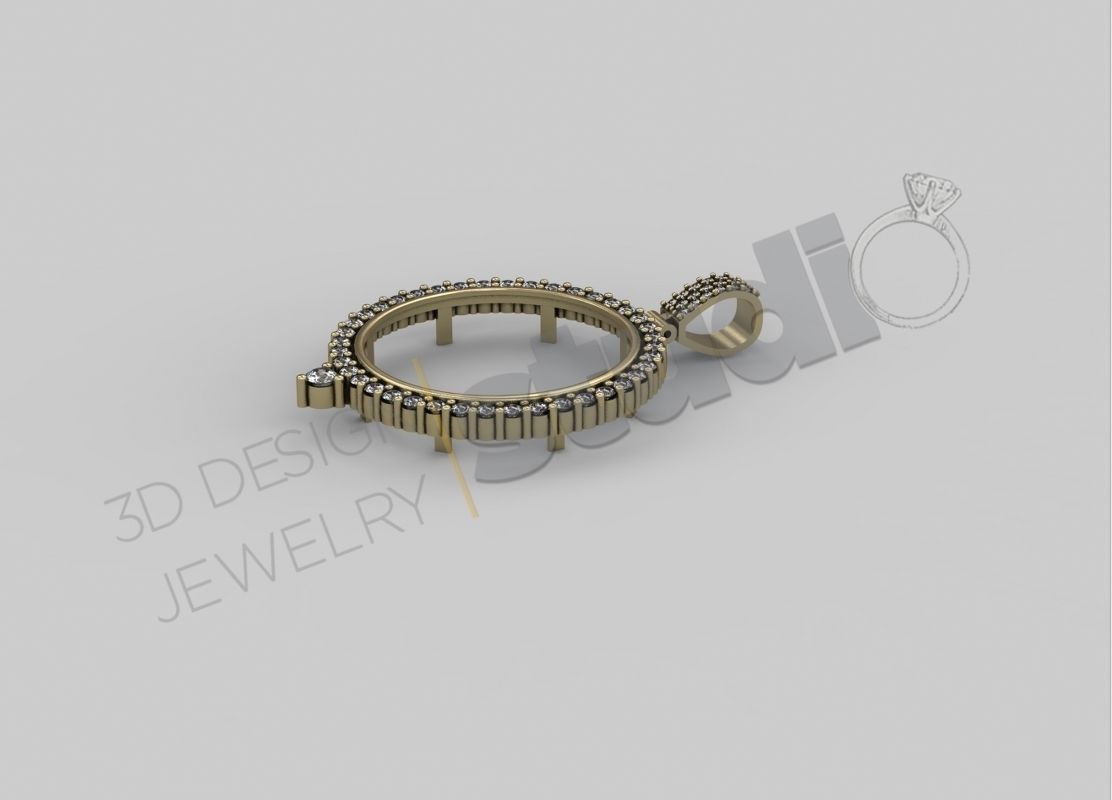 Highly detailed coin pendant with gems 3d model 3D print model_4