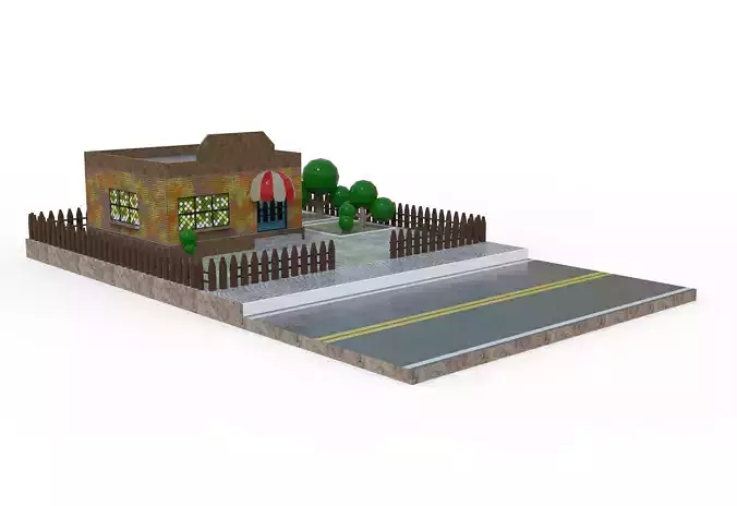 Low poly Roadside Coffee restaurant