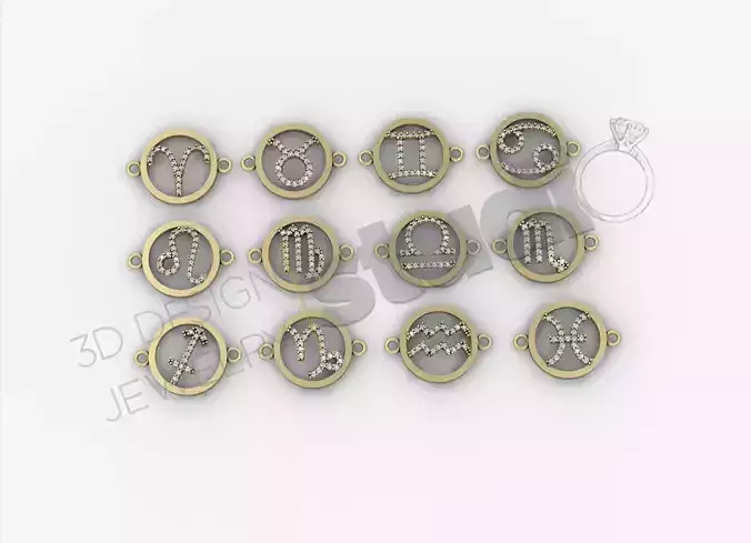 Beautiful zodiac pendant with gems 3d model