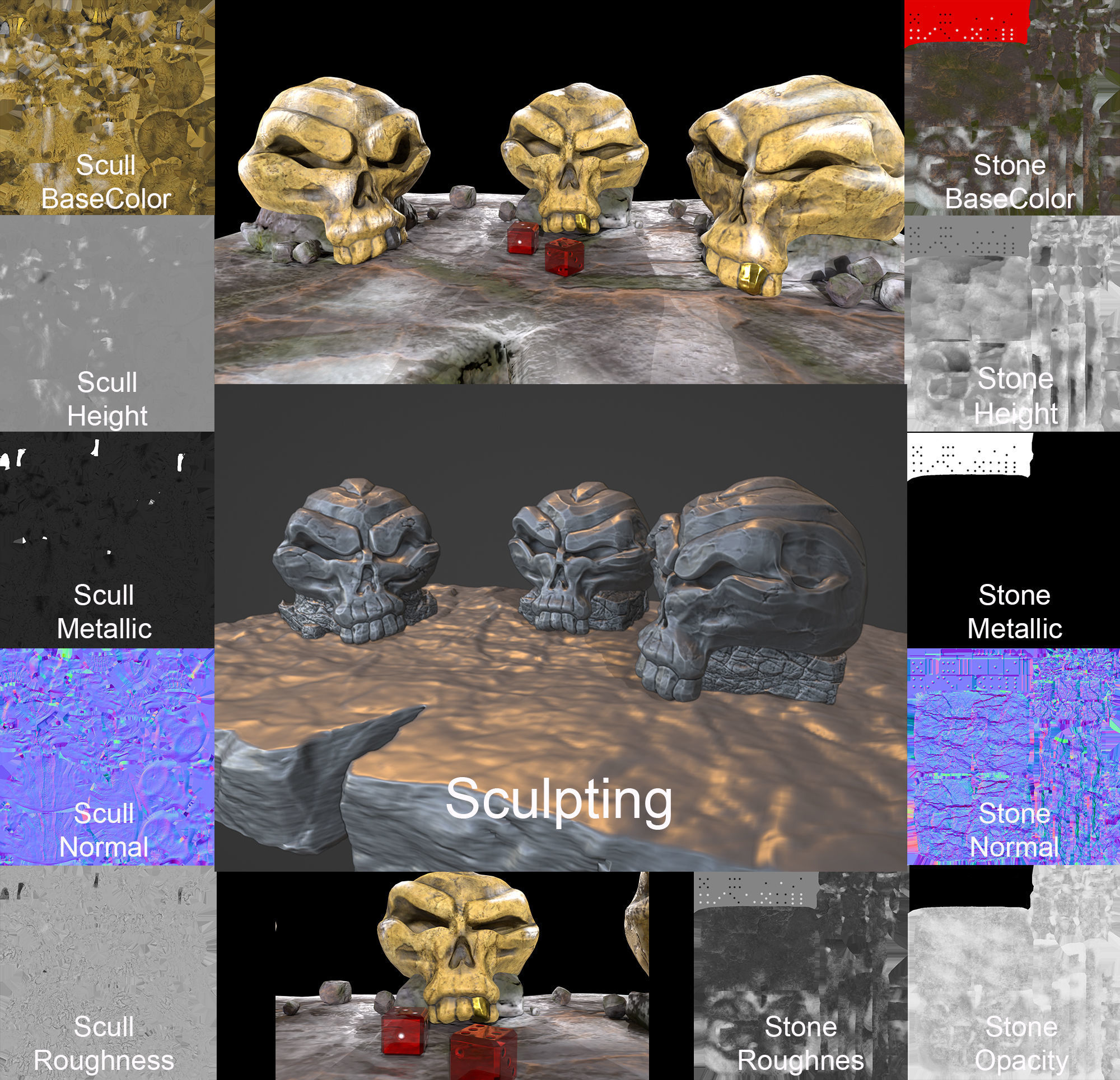 Stylized magic skulls Low-poly 3D model_7