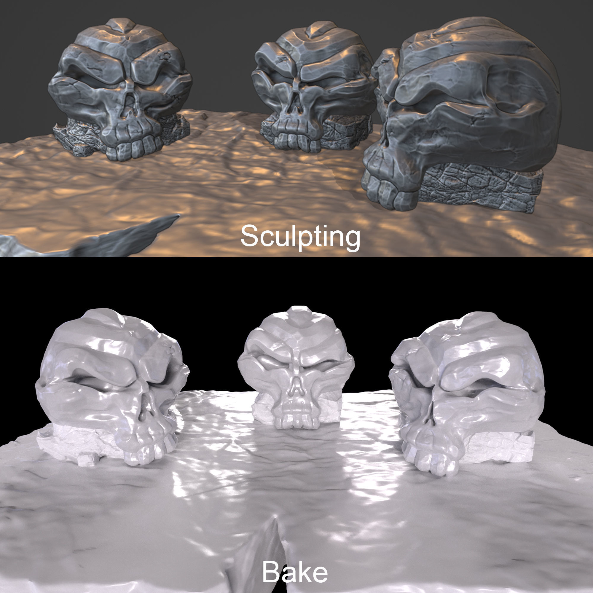 Stylized magic skulls Low-poly 3D model_6