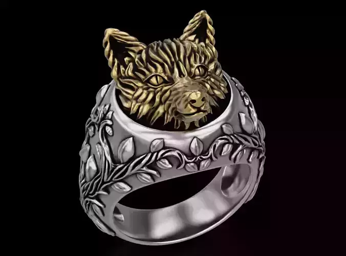 Ring with golden fox nature 690