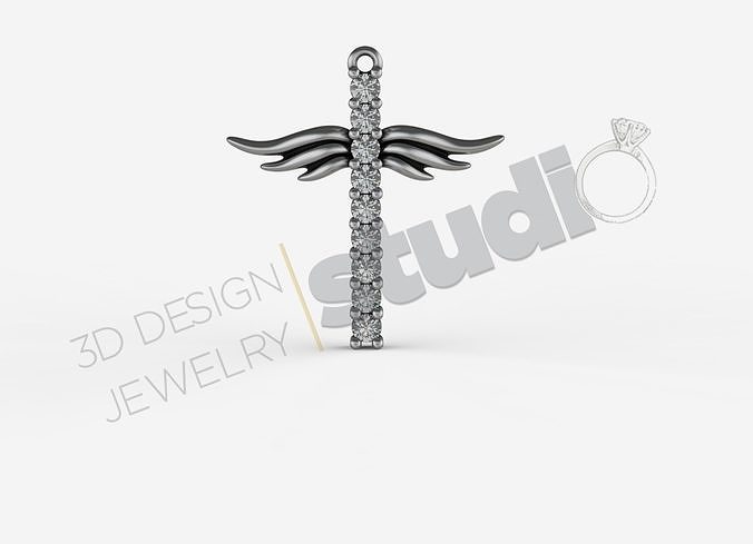 Beautiful angel wings cross with gems 3d model 3D print model