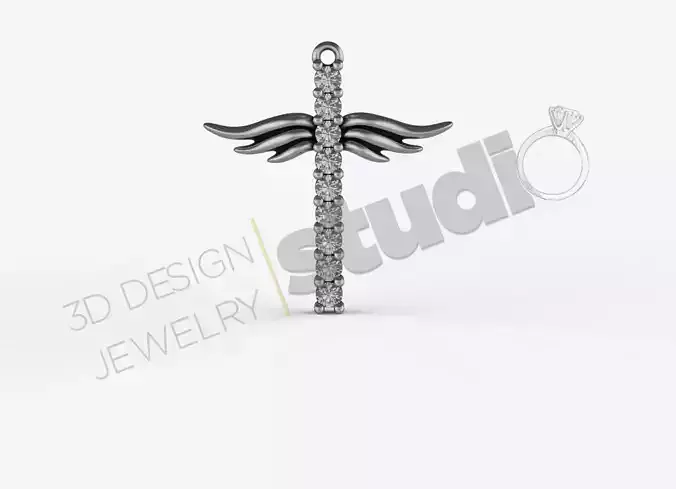 Beautiful angel wings cross with gems 3d model