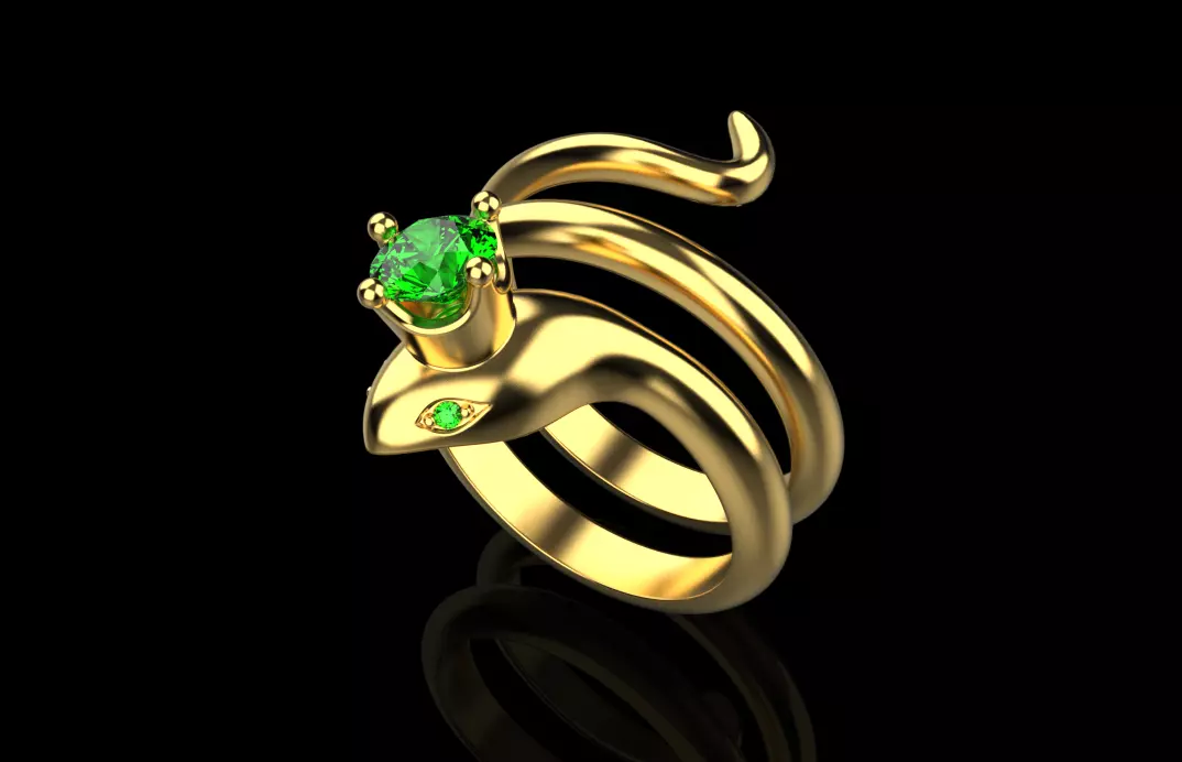 snake ring with crown 3D print model_0