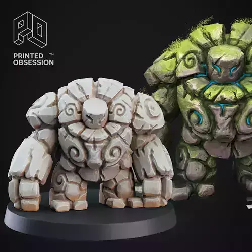 Stone Golem TTRPG 3d printable mini PRESUPPORTED   3D print model