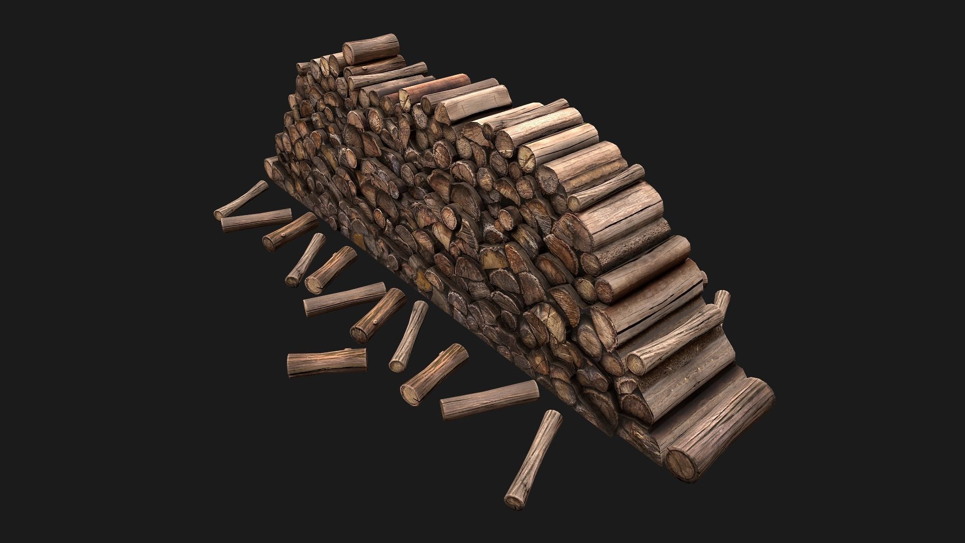 Large Set of Lumberjack and Firewood Low-poly 3D model_19