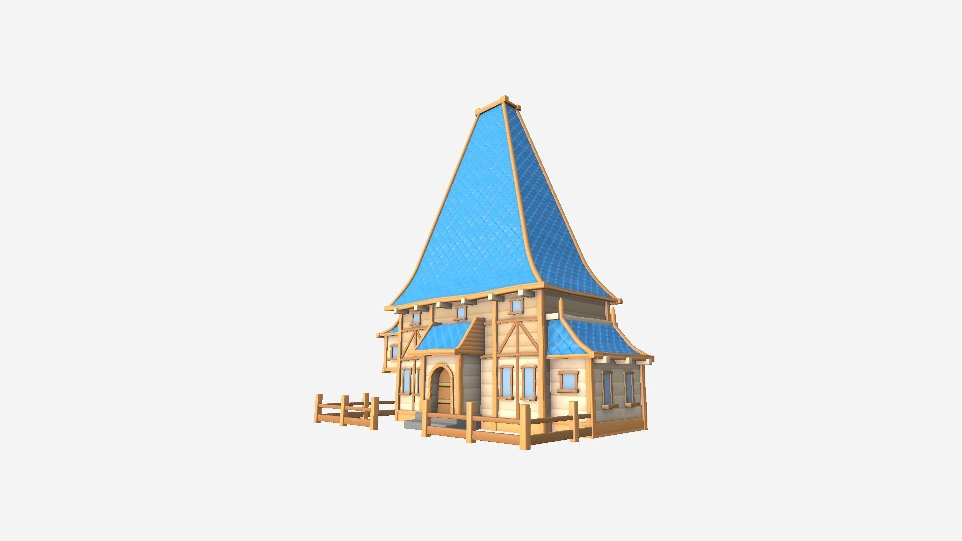 Medieval Building A01 Blue Cartoon - Scenery Backdrop House Low-poly 3D model_3