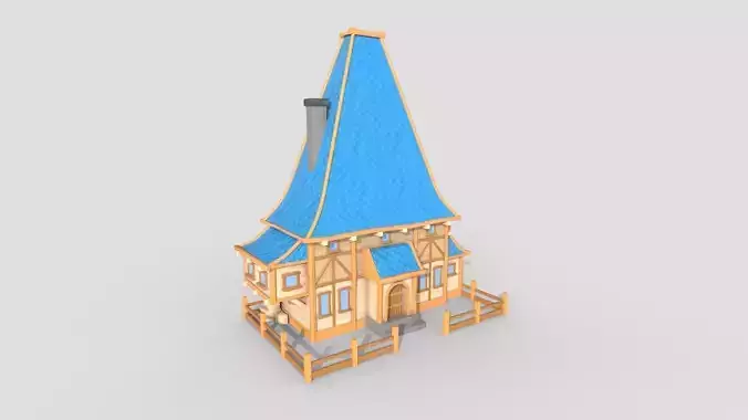 Medieval Building A01 Blue Cartoon - Scenery Backdrop House