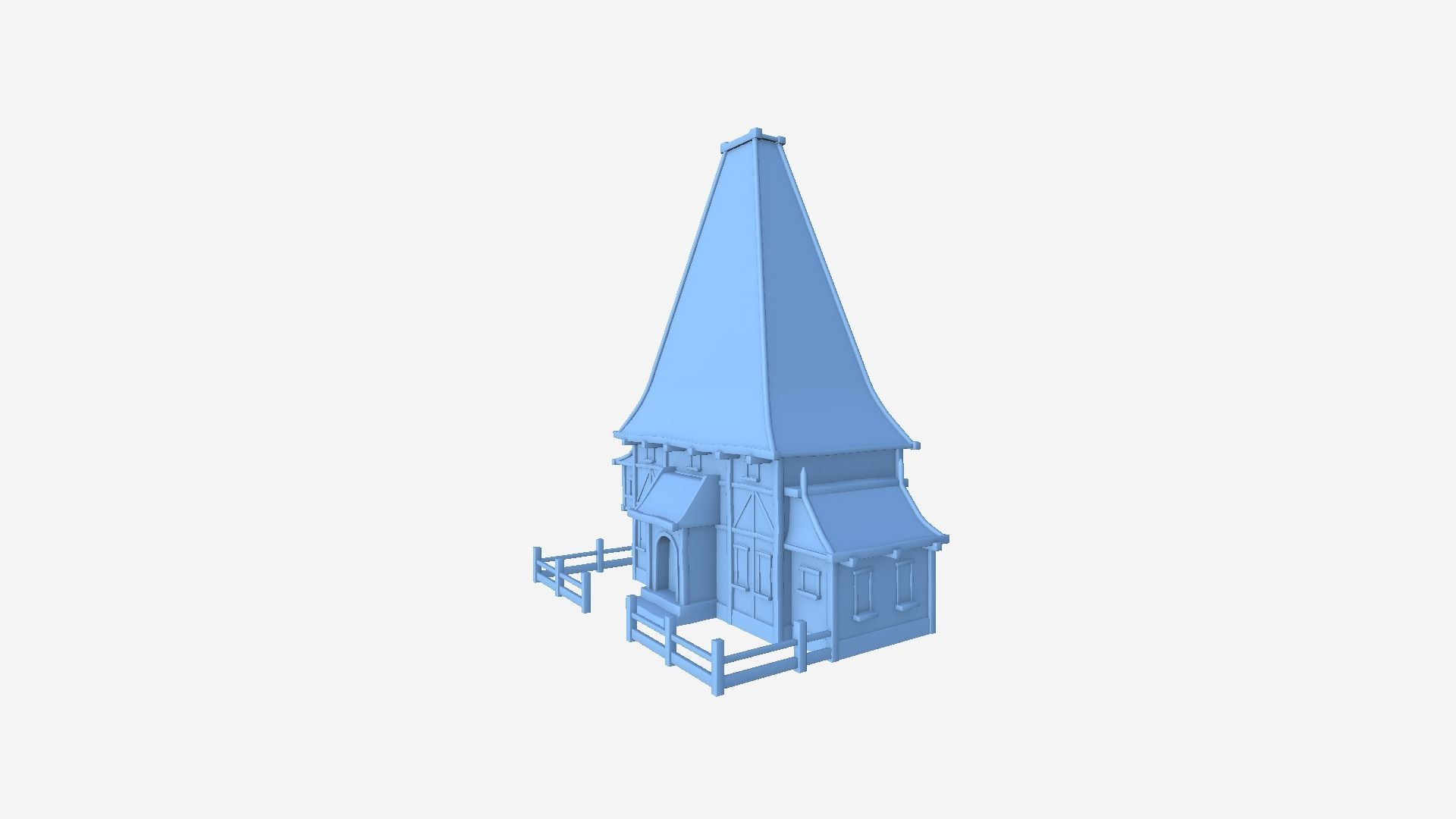 Medieval Building A01 Blue Cartoon - Scenery Backdrop House Low-poly 3D model_10