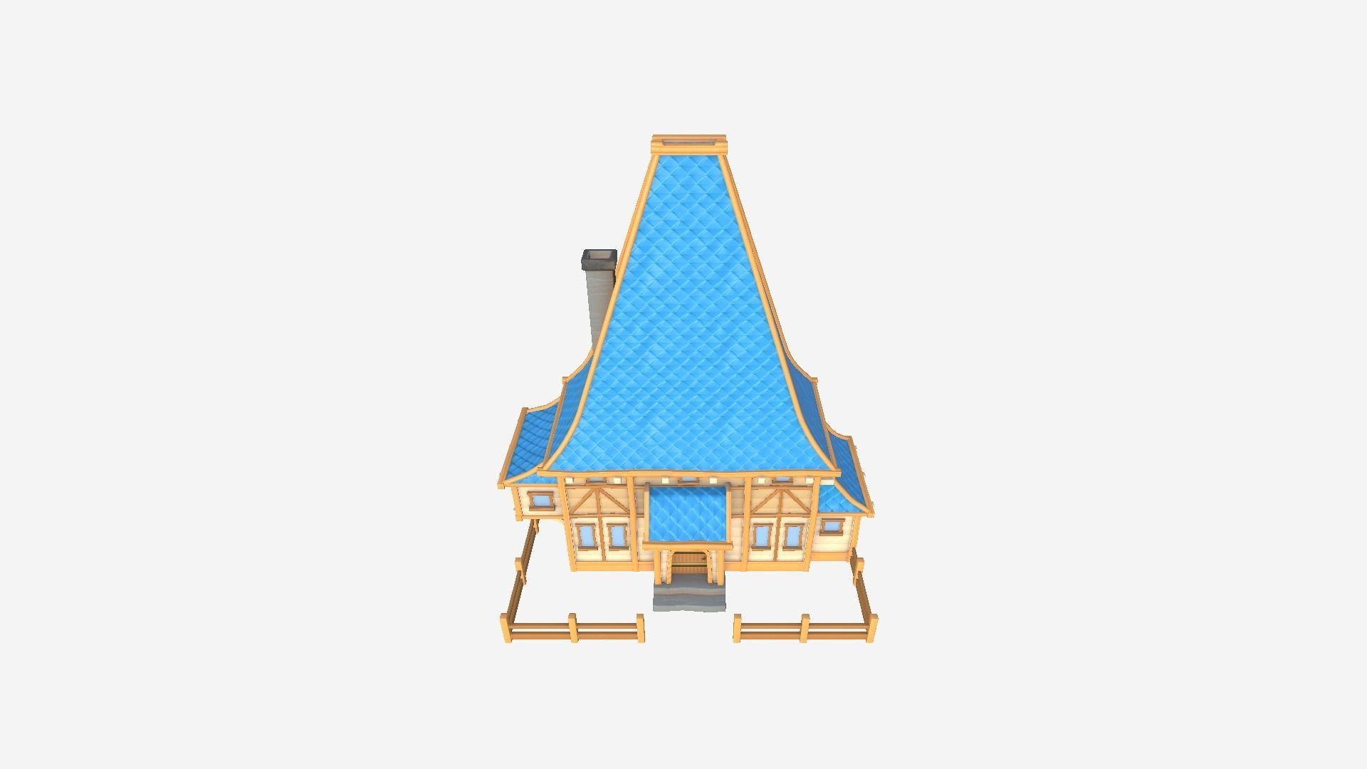 Medieval Building A01 Blue Cartoon - Scenery Backdrop House Low-poly 3D model_4