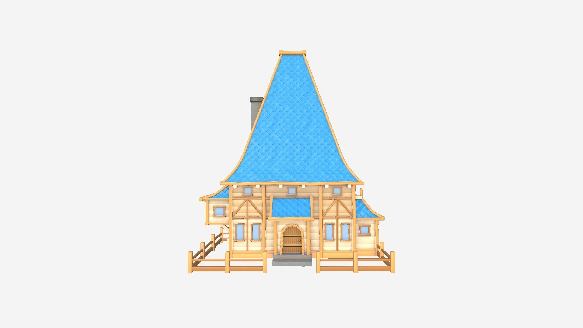 Medieval Building A01 Blue Cartoon - Scenery Backdrop House Low-poly 3D model_1