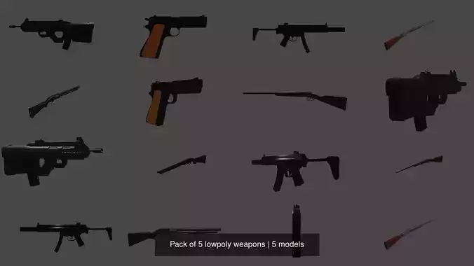 Pack of 5 lowpoly weapons