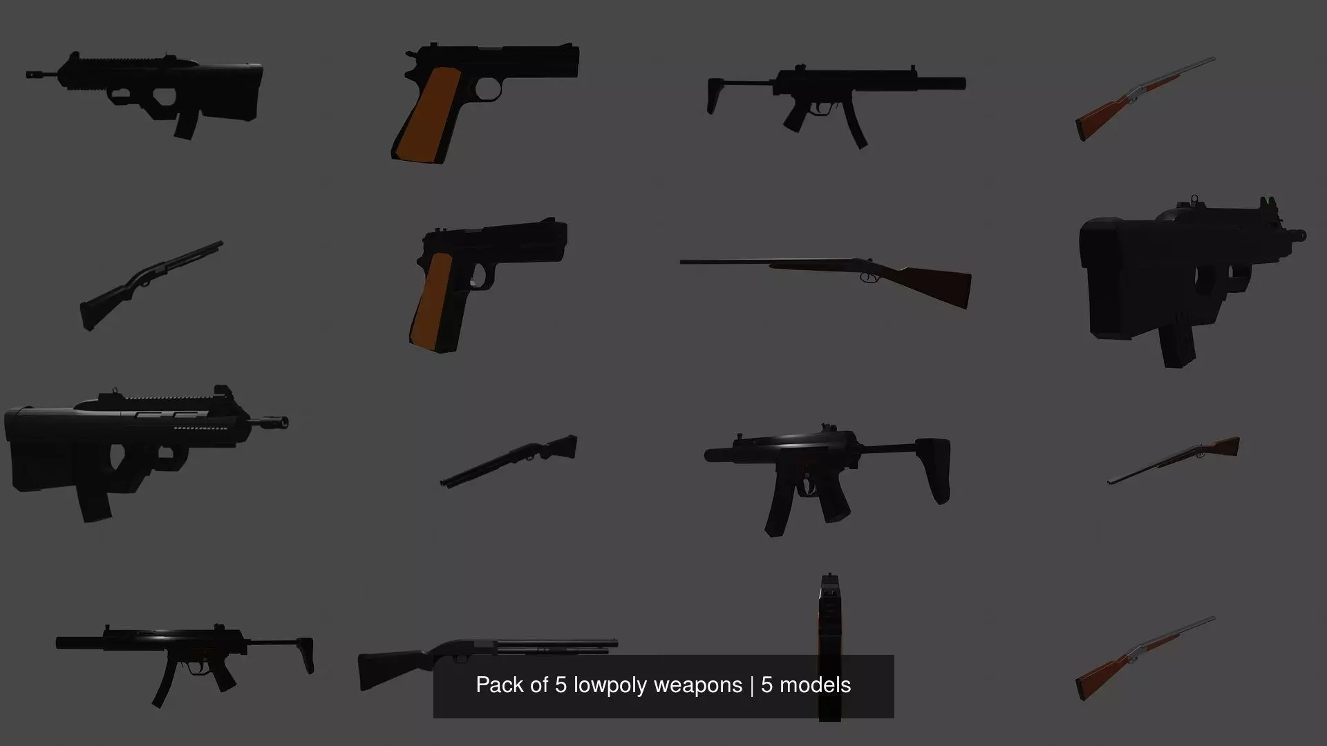 Pack of 5 lowpoly weapons 3D Model Collection_0
