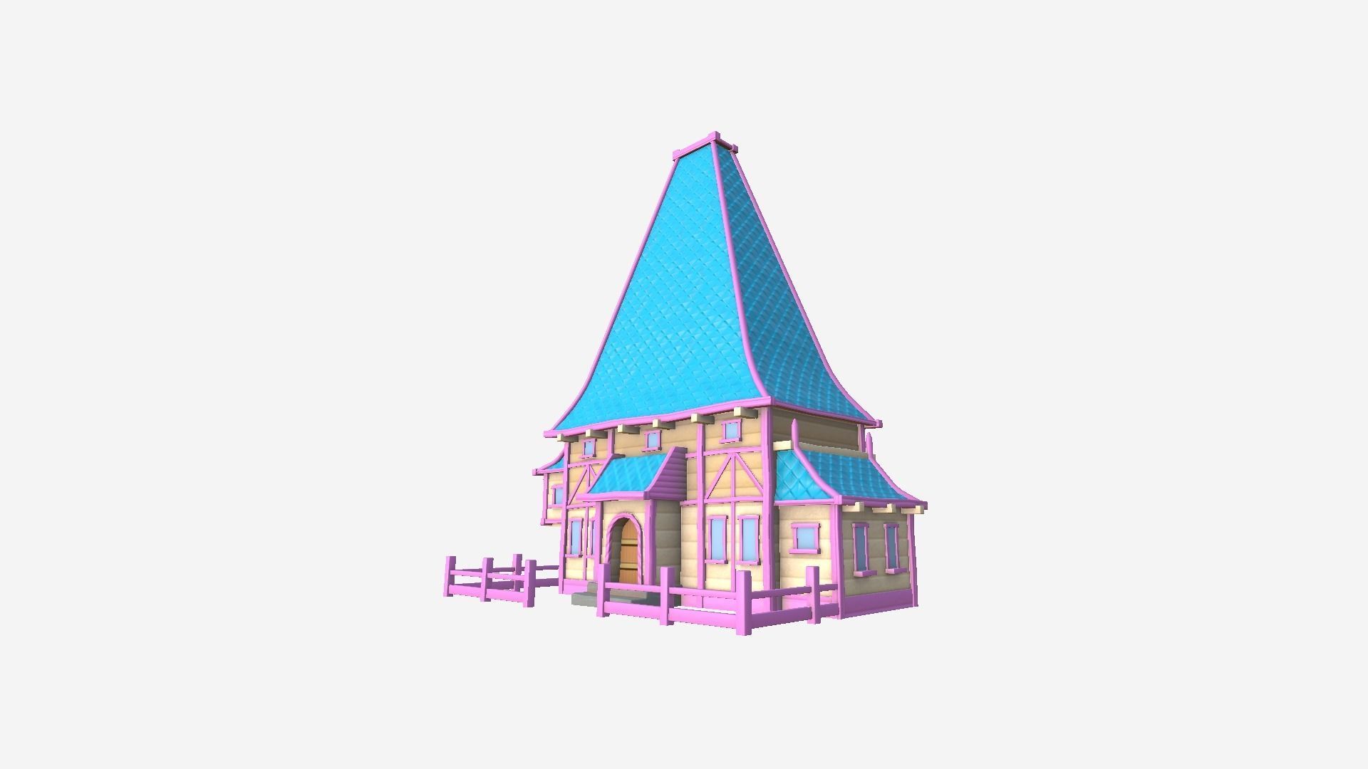 Medieval Building A02 Cartoon Pink - Scenery Backdrop House Low-poly 3D model_3
