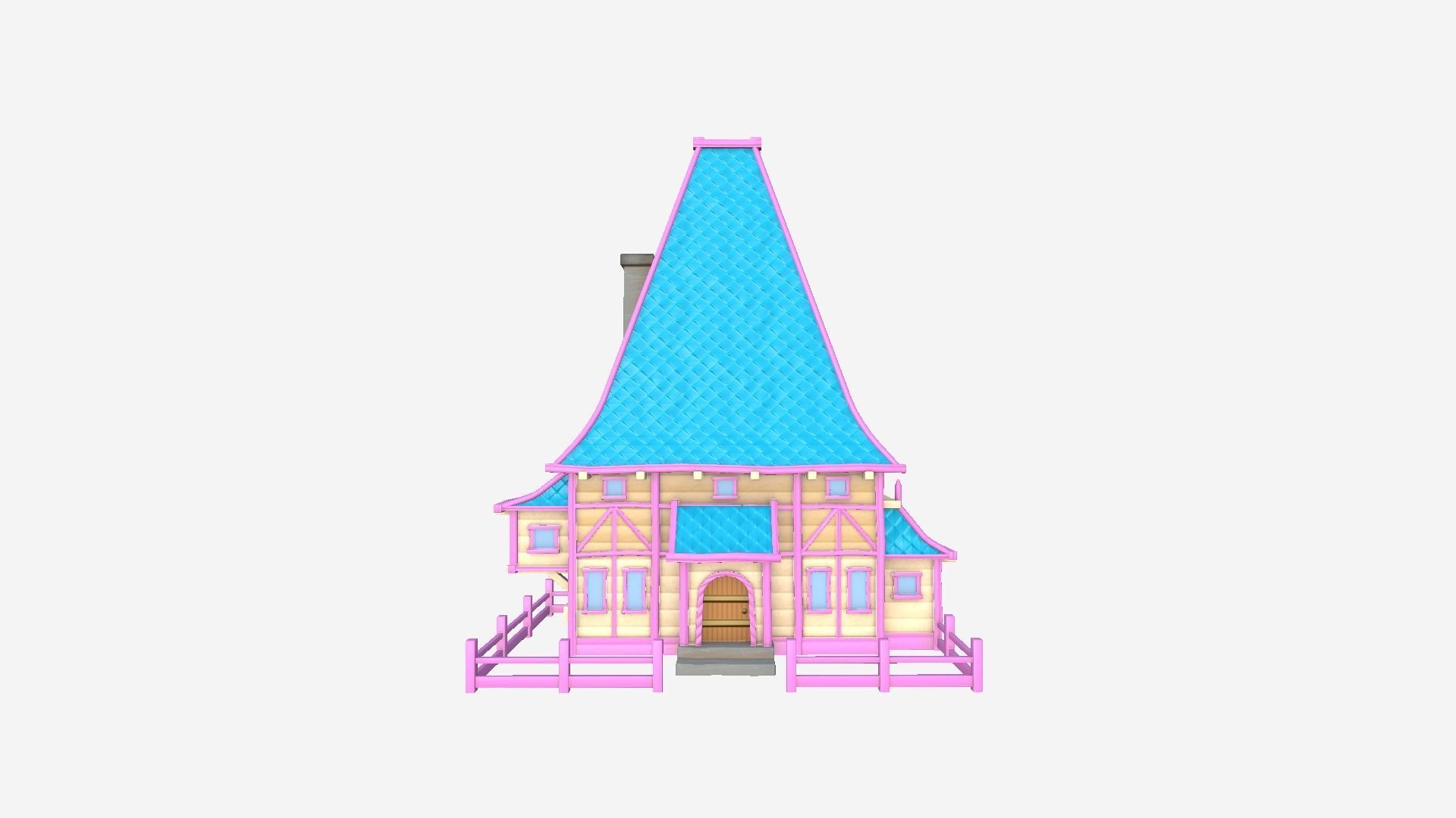 Medieval Building A02 Cartoon Pink - Scenery Backdrop House Low-poly 3D model_1