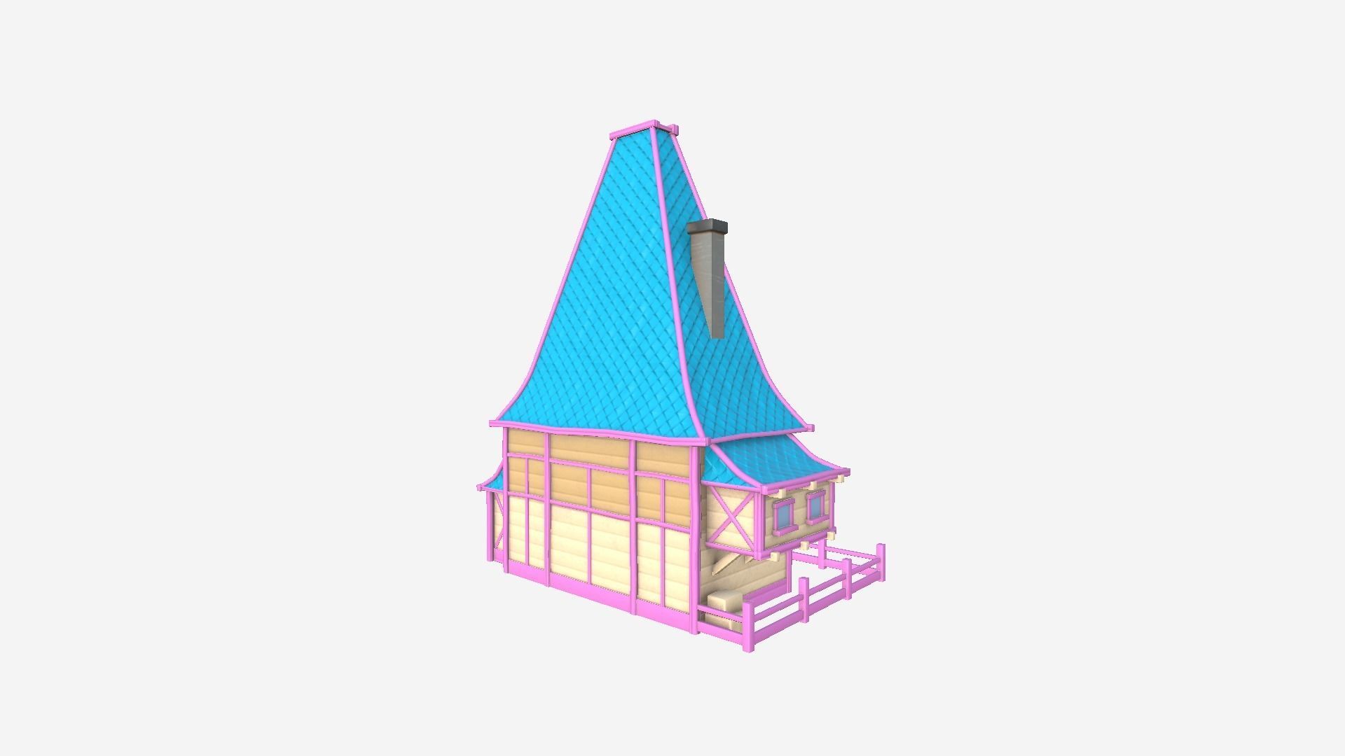 Medieval Building A02 Cartoon Pink - Scenery Backdrop House Low-poly 3D model_2