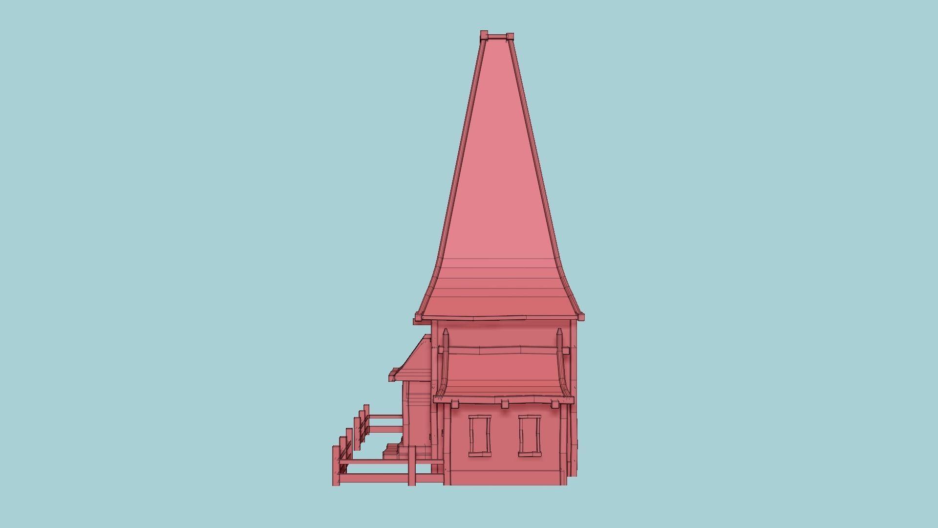 Medieval Building A02 Cartoon Pink - Scenery Backdrop House Low-poly 3D model_16