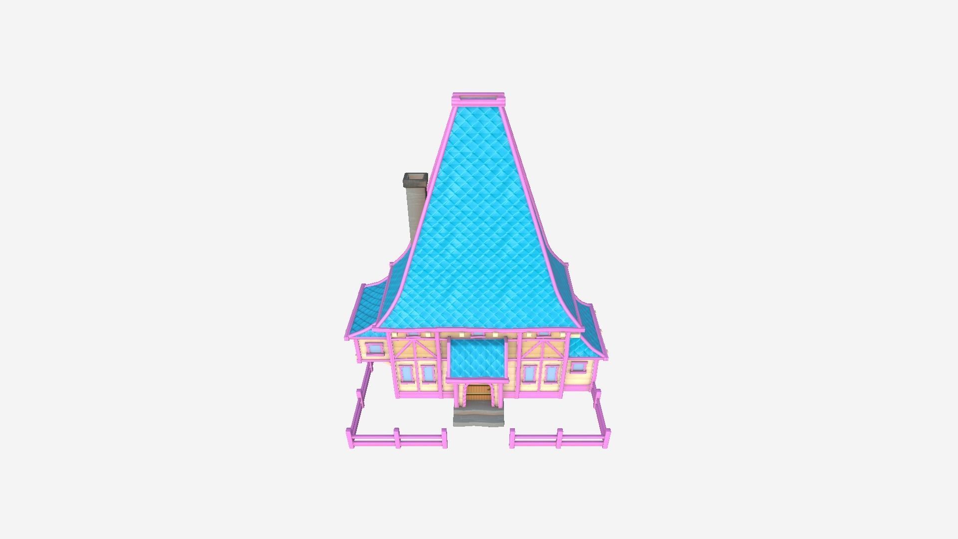 Medieval Building A02 Cartoon Pink - Scenery Backdrop House Low-poly 3D model_4