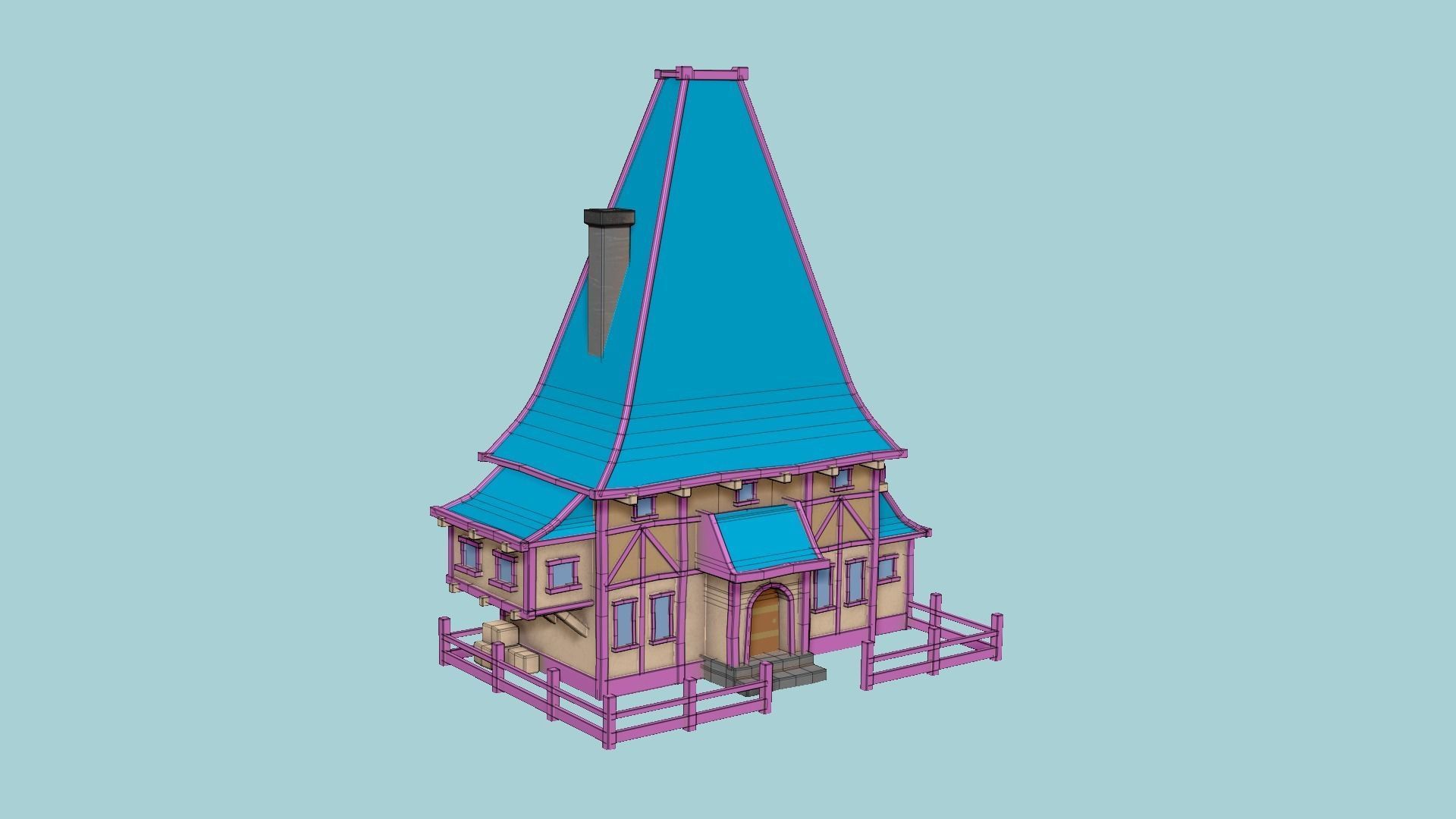 Medieval Building A02 Cartoon Pink - Scenery Backdrop House Low-poly 3D model_6