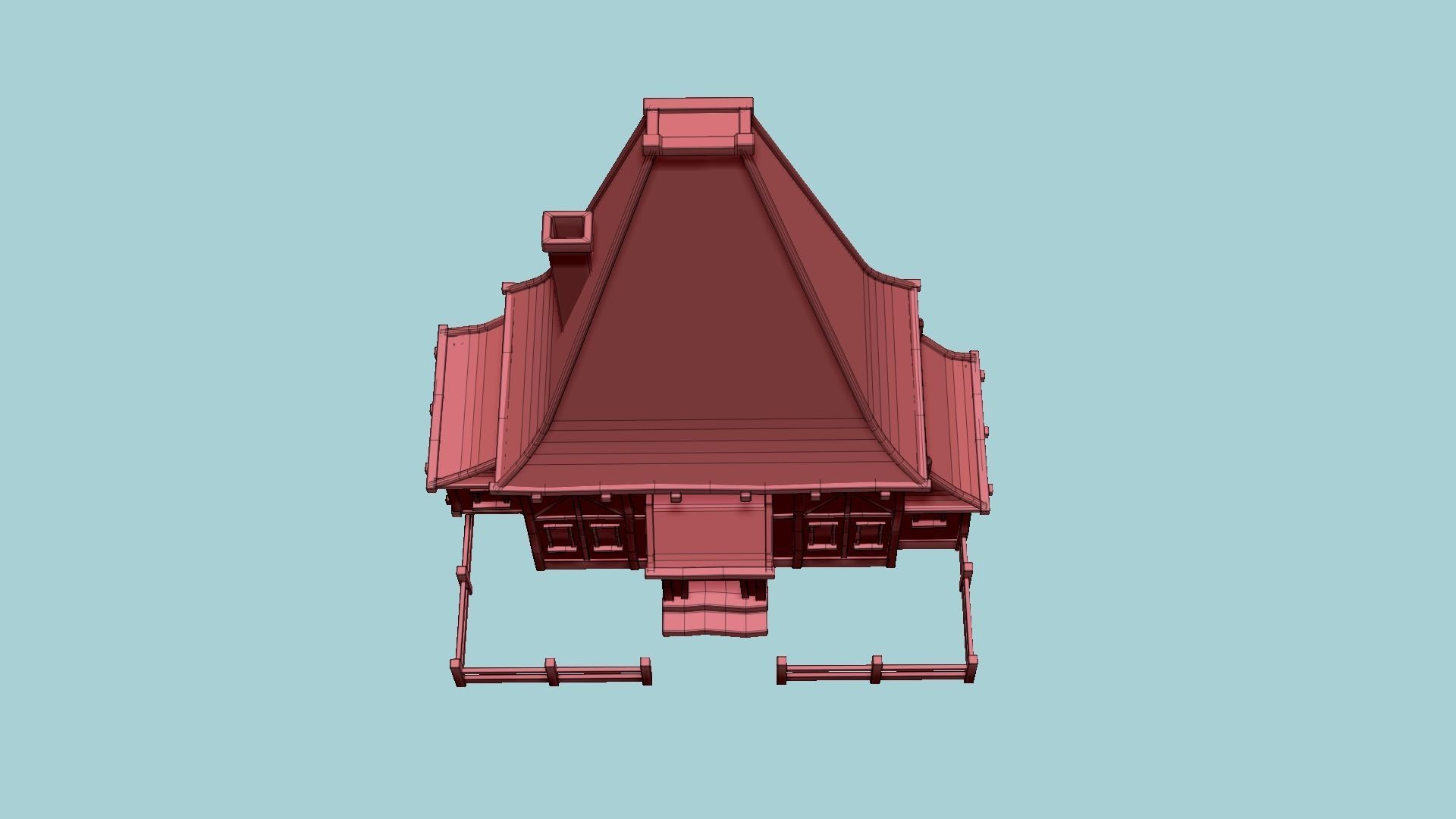 Medieval Building A02 Cartoon Pink - Scenery Backdrop House Low-poly 3D model_18