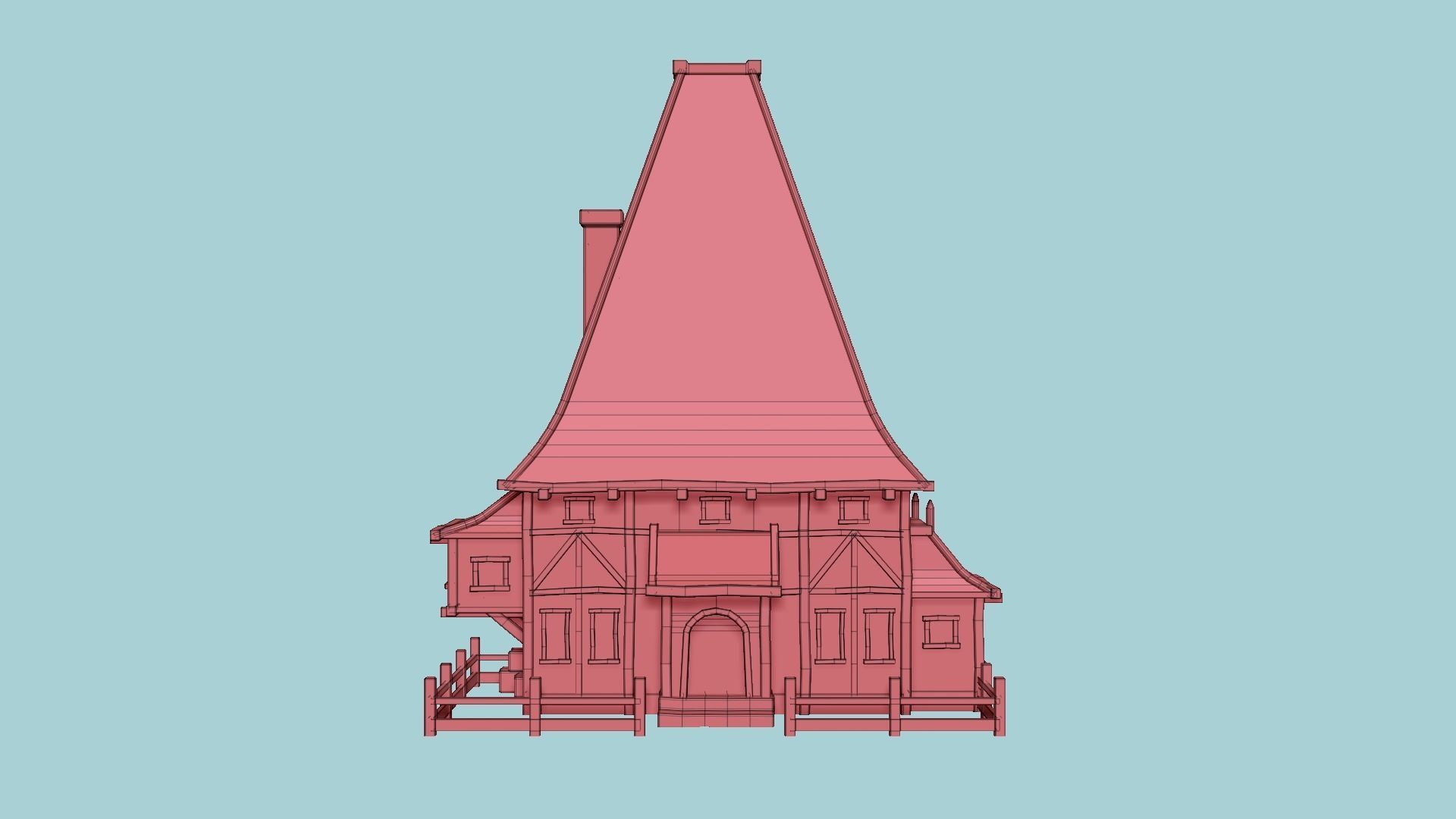 Medieval Building A02 Cartoon Pink - Scenery Backdrop House Low-poly 3D model_14