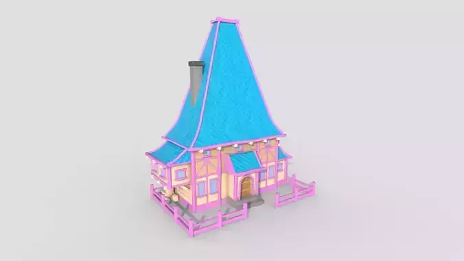 Medieval Building A02 Cartoon Pink - Scenery Backdrop House