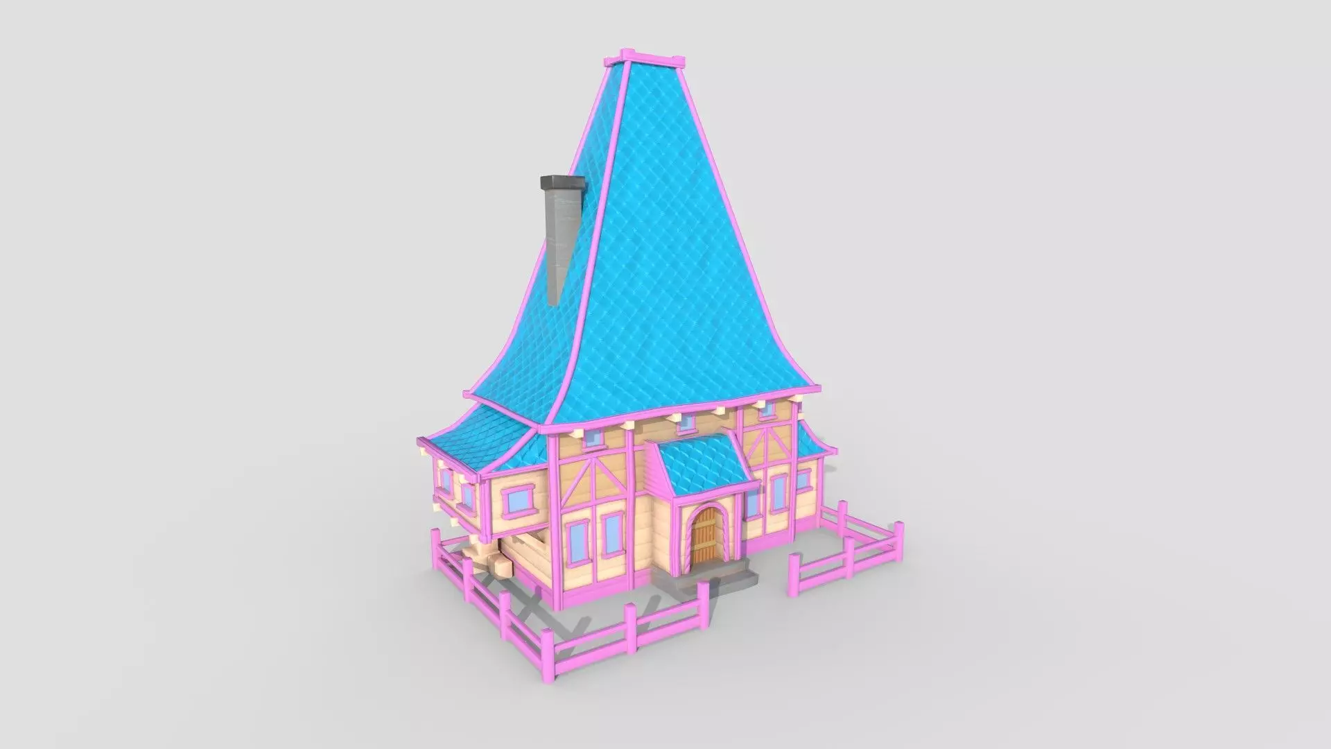 Medieval Building A02 Cartoon Pink - Scenery Backdrop House Low-poly 3D model_0