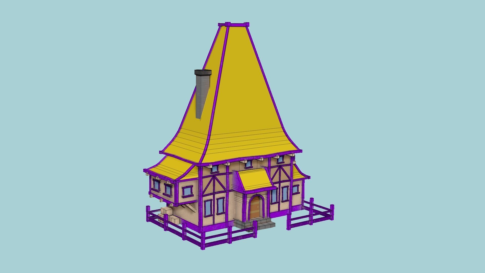 Medieval Building A03 Cartoon Purple - Scenery Backdrop House Low-poly 3D model_6