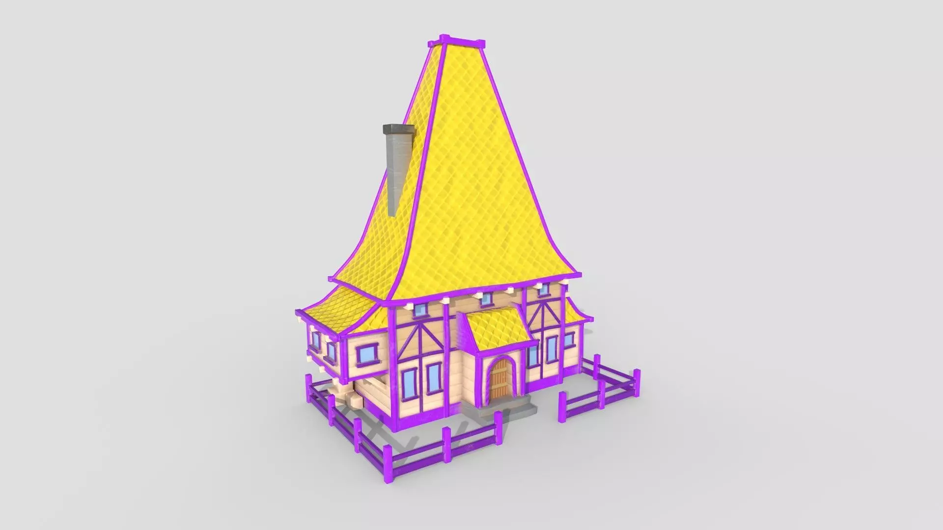 Medieval Building A03 Cartoon Purple - Scenery Backdrop House Low-poly 3D model_0