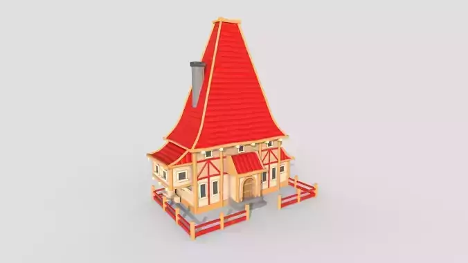 Medieval Building A04 Cartoon Red - Scenery Backdrop House