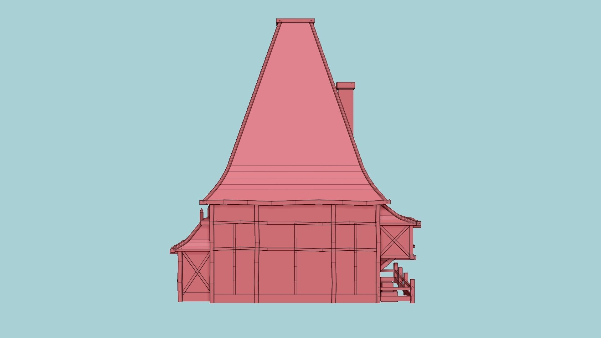 Medieval Building A12 Cartoon Green - Scenery Backdrop House Low-poly 3D model_17