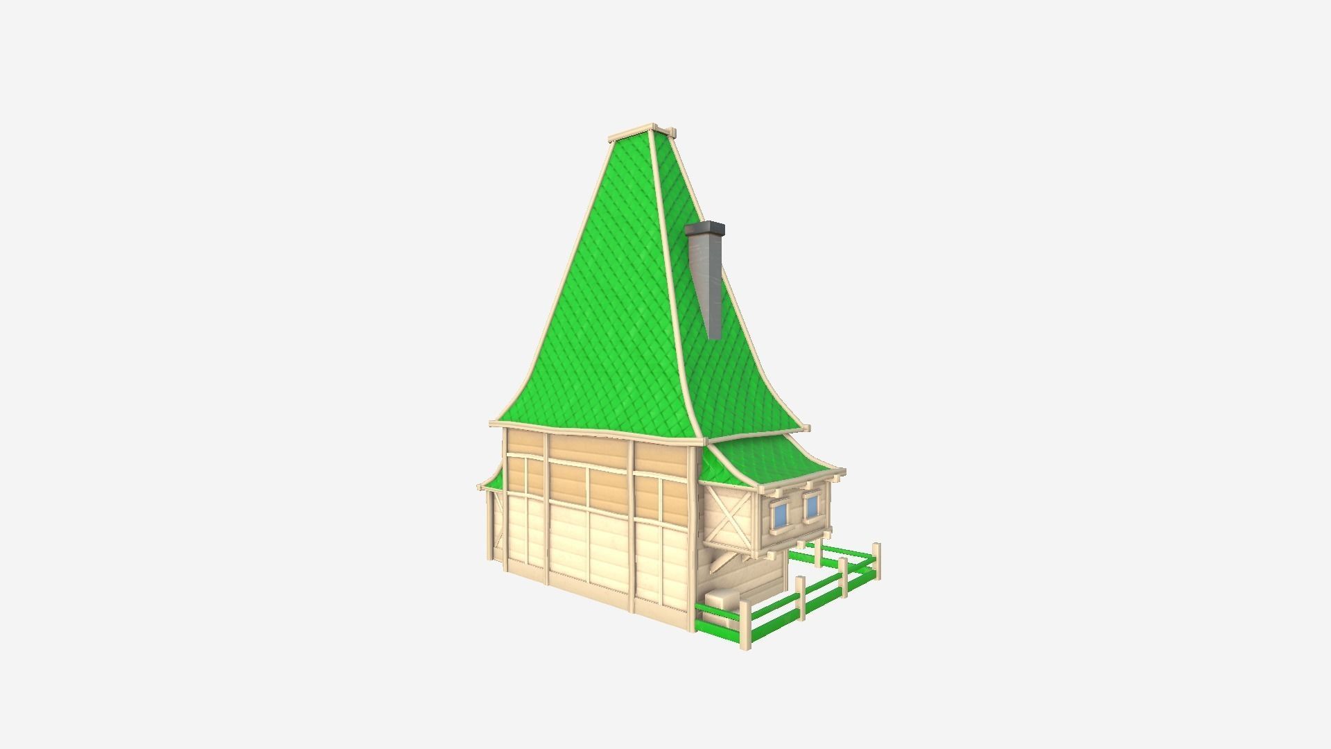 Medieval Building A12 Cartoon Green - Scenery Backdrop House Low-poly 3D model_2