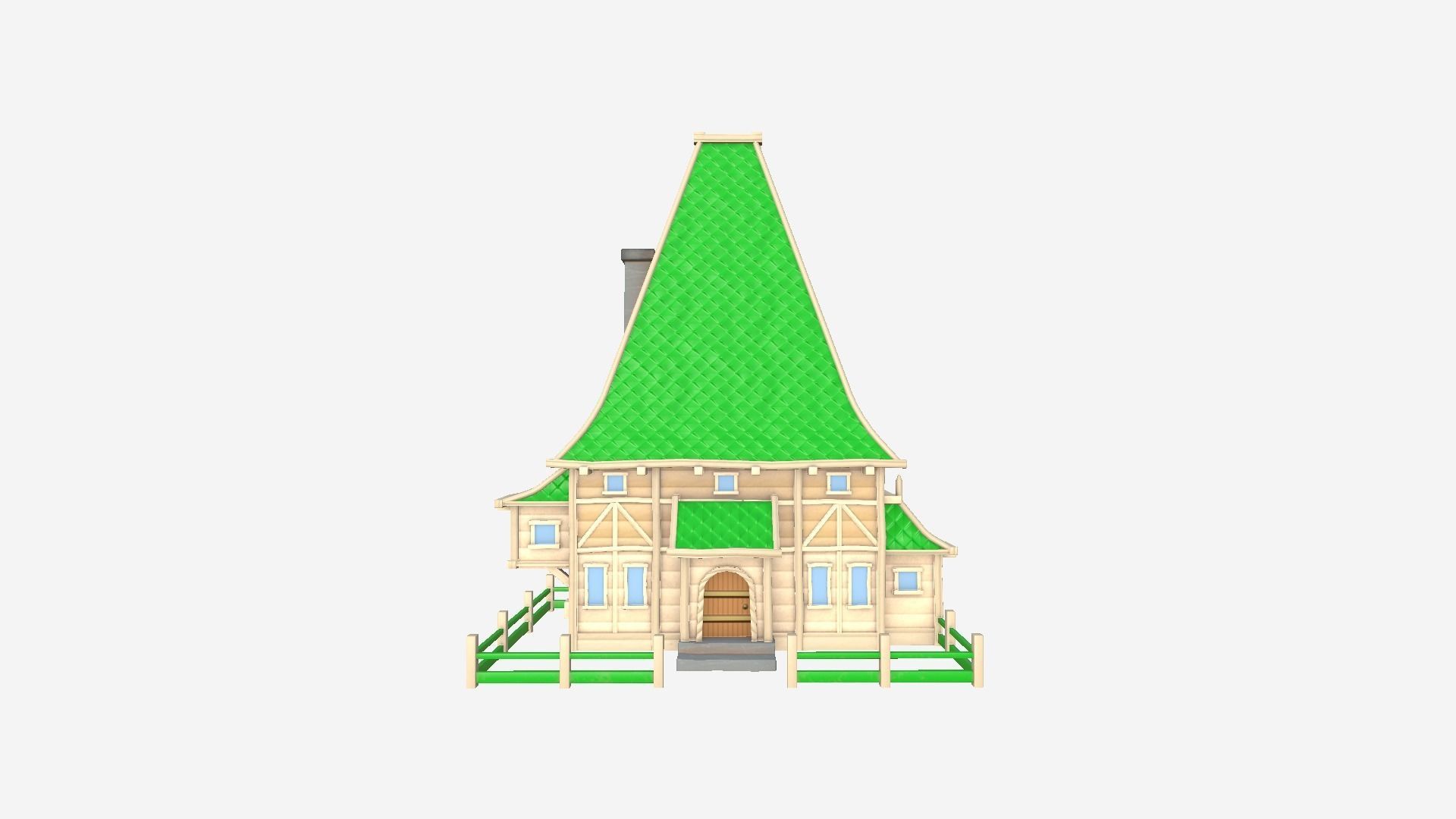 Medieval Building A12 Cartoon Green - Scenery Backdrop House Low-poly 3D model_1