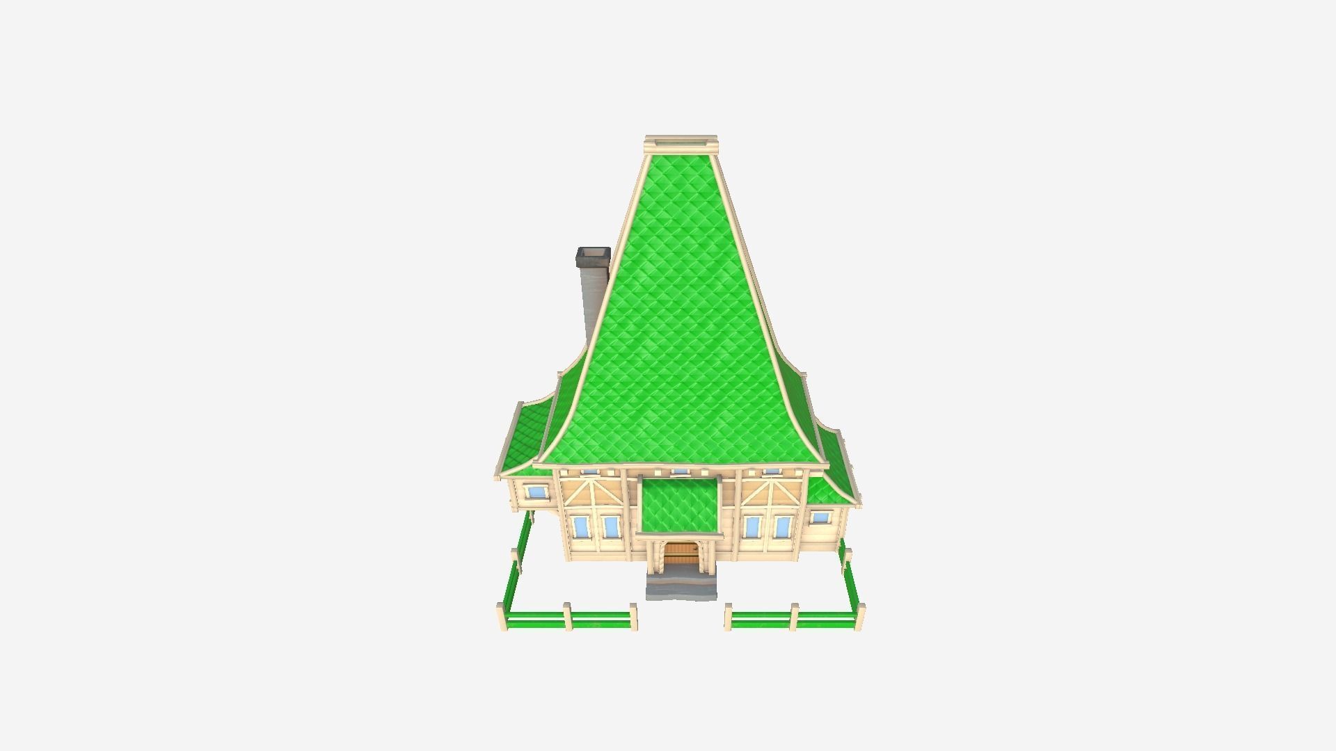 Medieval Building A12 Cartoon Green - Scenery Backdrop House Low-poly 3D model_4