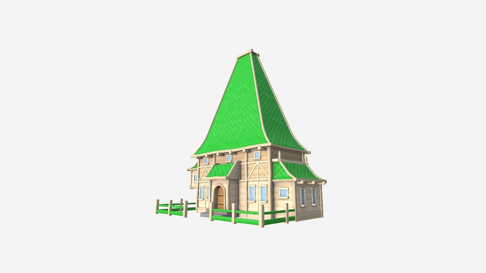 Medieval Building A12 Cartoon Green - Scenery Backdrop House Low-poly 3D model_3
