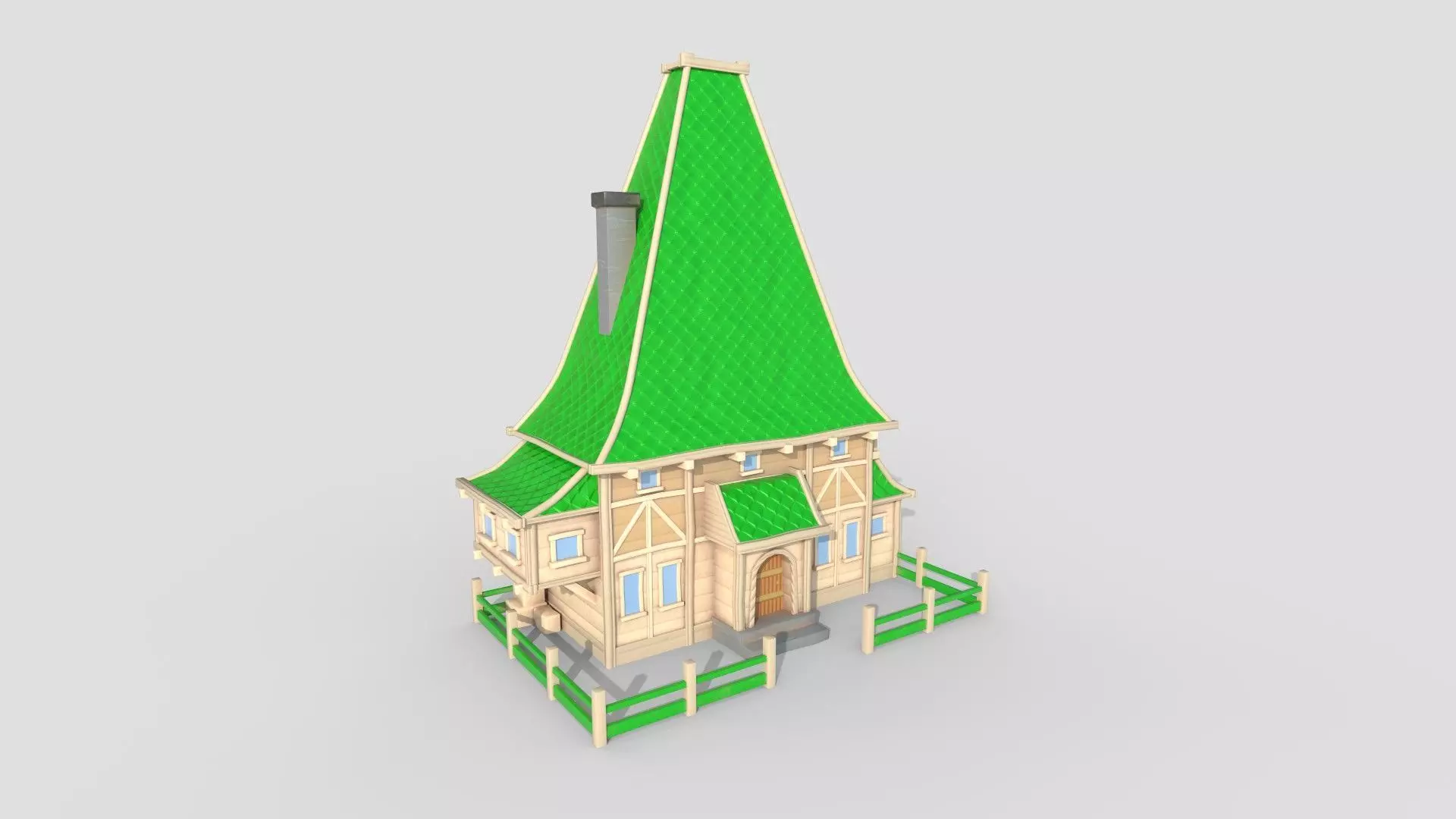 Medieval Building A12 Cartoon Green - Scenery Backdrop House Low-poly 3D model_0