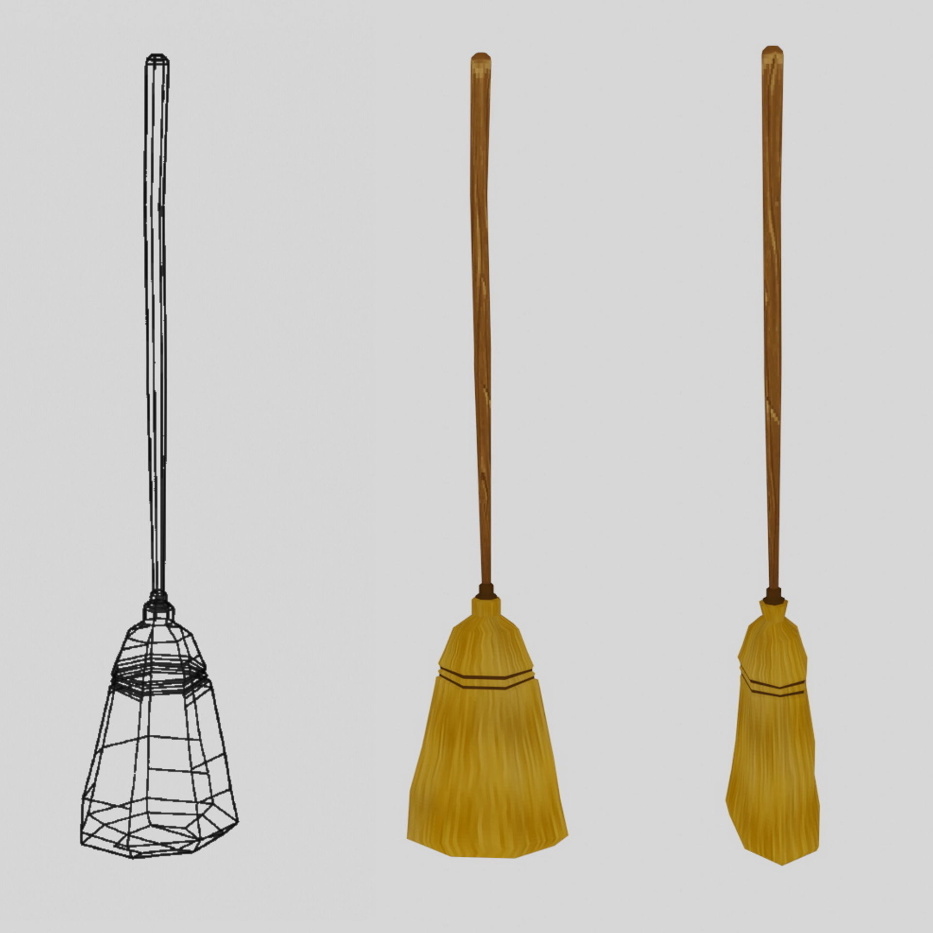 Broom pack v2 DEMO low poly cartoon Free low-poly 3D model_1