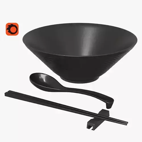 Japanese noodle bowl with spoon and chopsticks