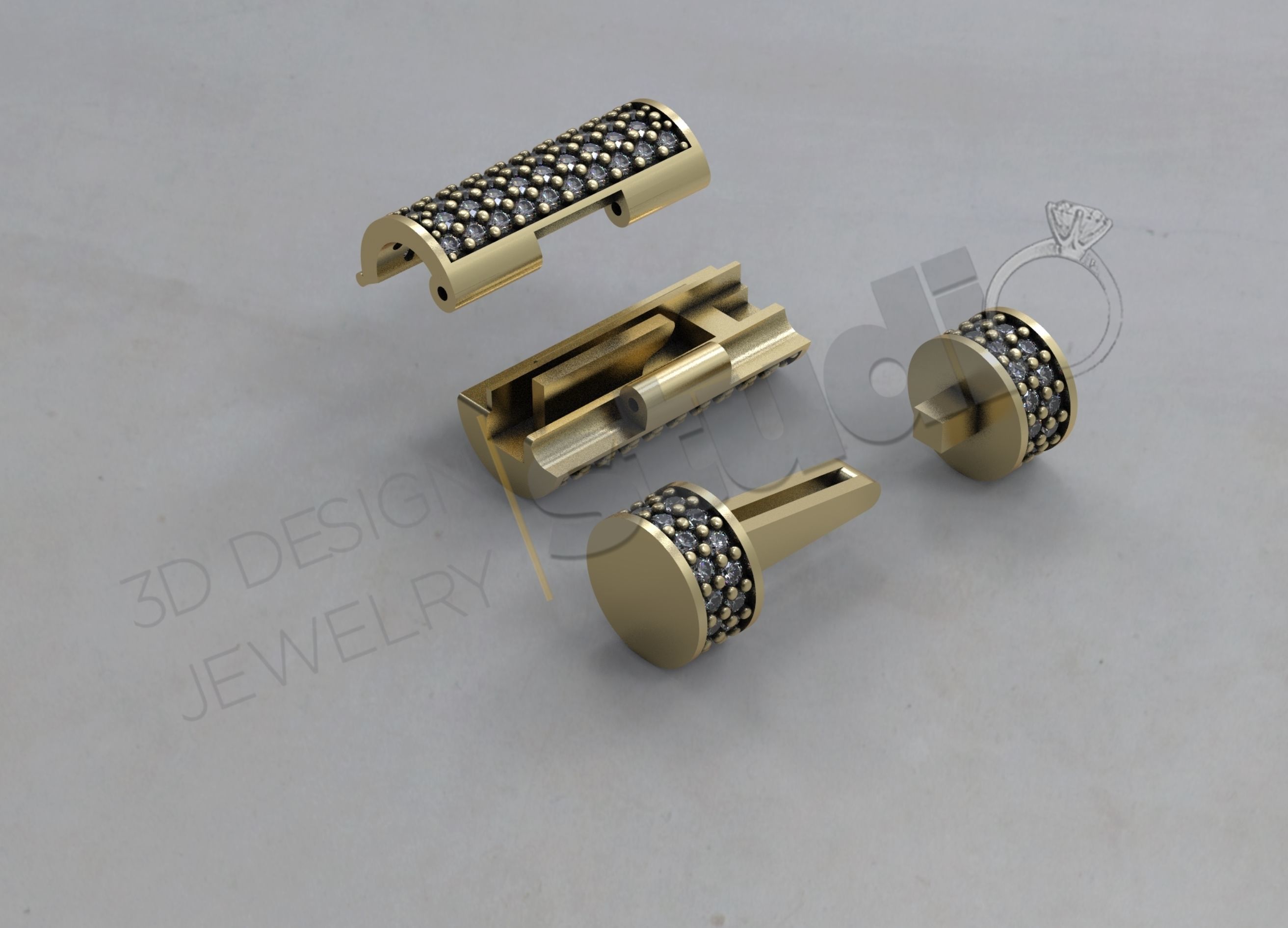 Chain lock clasp cylinder shape with gems 3d model 3D print model_3
