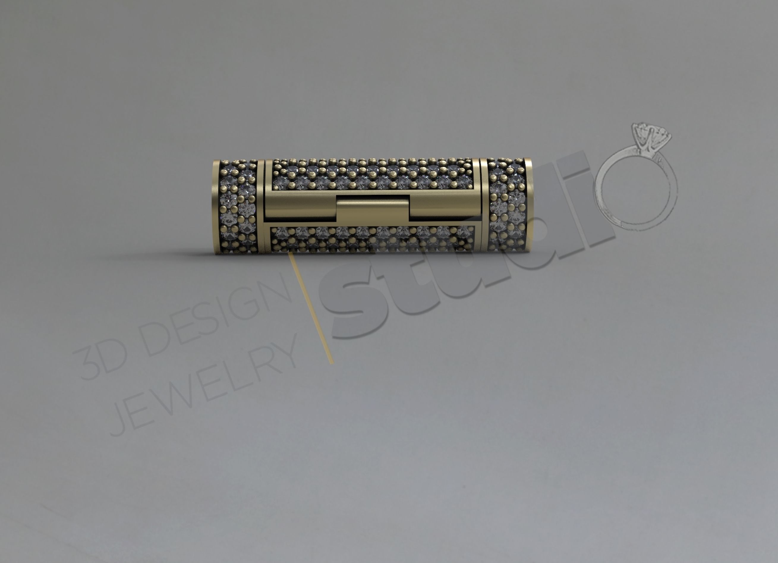 Chain lock clasp cylinder shape with gems 3d model 3D print model_1