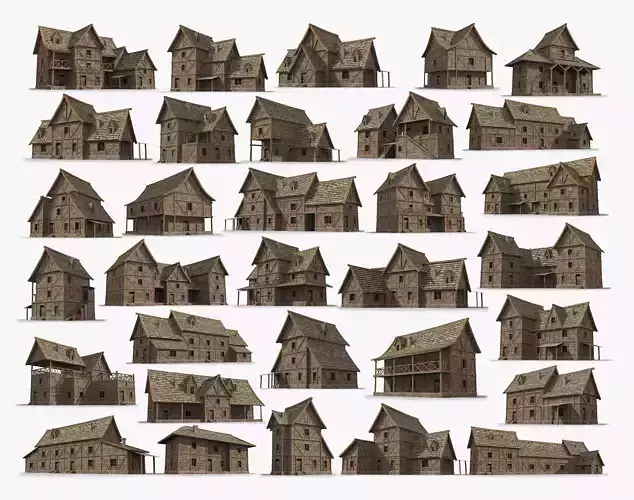 32 Medieval house Collection Low poly